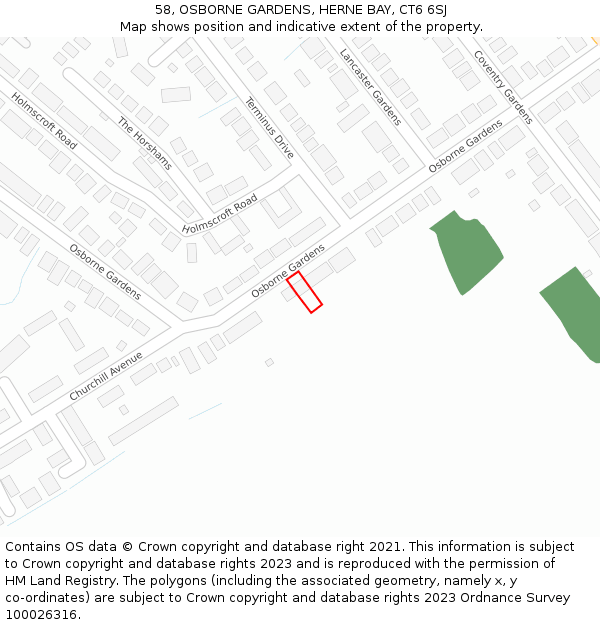 58, OSBORNE GARDENS, HERNE BAY, CT6 6SJ: Location map and indicative extent of plot