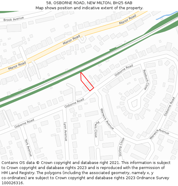 58, OSBORNE ROAD, NEW MILTON, BH25 6AB: Location map and indicative extent of plot