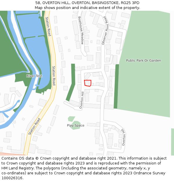 58, OVERTON HILL, OVERTON, BASINGSTOKE, RG25 3PD: Location map and indicative extent of plot