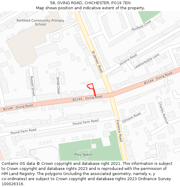 58, OVING ROAD, CHICHESTER, PO19 7EN: Location map and indicative extent of plot
