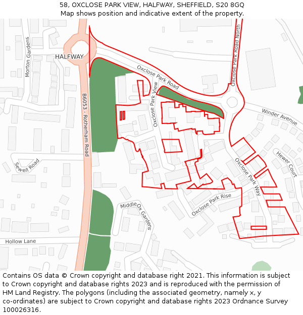 58, OXCLOSE PARK VIEW, HALFWAY, SHEFFIELD, S20 8GQ: Location map and indicative extent of plot