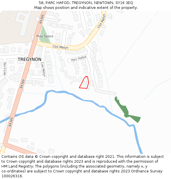 58, PARC HAFOD, TREGYNON, NEWTOWN, SY16 3EQ: Location map and indicative extent of plot
