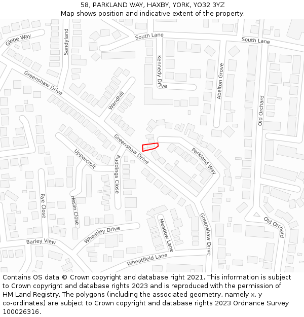 58, PARKLAND WAY, HAXBY, YORK, YO32 3YZ: Location map and indicative extent of plot