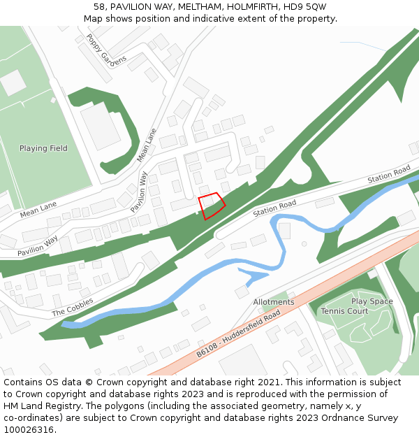 58, PAVILION WAY, MELTHAM, HOLMFIRTH, HD9 5QW: Location map and indicative extent of plot