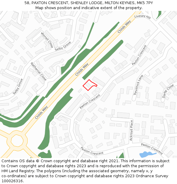 58, PAXTON CRESCENT, SHENLEY LODGE, MILTON KEYNES, MK5 7PY: Location map and indicative extent of plot
