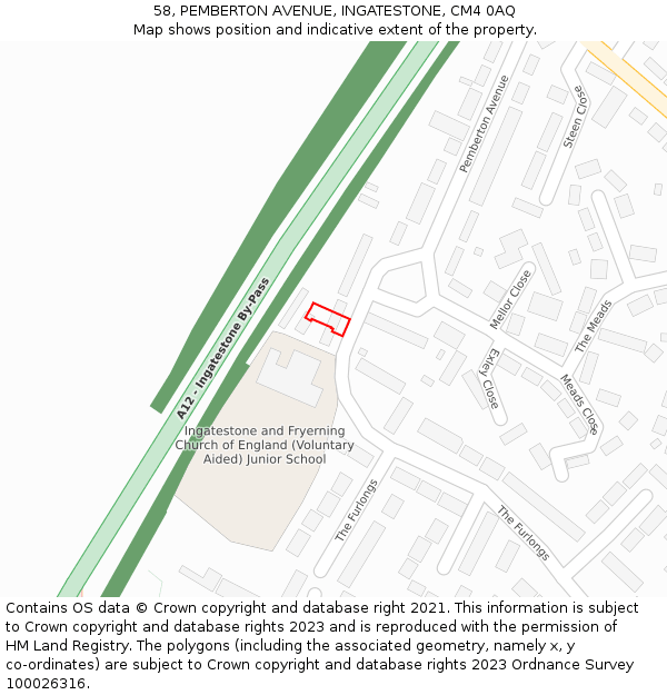 58, PEMBERTON AVENUE, INGATESTONE, CM4 0AQ: Location map and indicative extent of plot