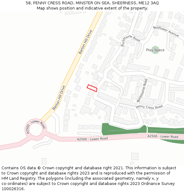 58, PENNY CRESS ROAD, MINSTER ON SEA, SHEERNESS, ME12 3AQ: Location map and indicative extent of plot