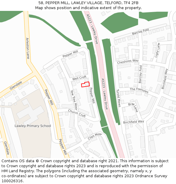 58, PEPPER MILL, LAWLEY VILLAGE, TELFORD, TF4 2FB: Location map and indicative extent of plot
