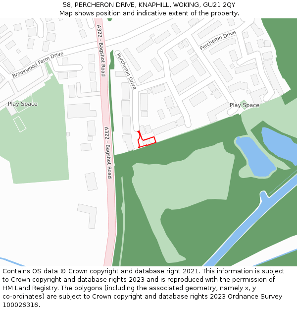 58, PERCHERON DRIVE, KNAPHILL, WOKING, GU21 2QY: Location map and indicative extent of plot