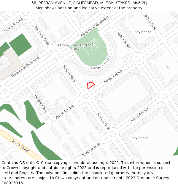 58, PERRAN AVENUE, FISHERMEAD, MILTON KEYNES, MK6 2LJ: Location map and indicative extent of plot