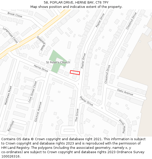 58, POPLAR DRIVE, HERNE BAY, CT6 7PY: Location map and indicative extent of plot