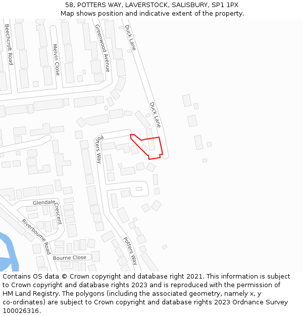 58, POTTERS WAY, LAVERSTOCK, SALISBURY, SP1 1PX: Location map and indicative extent of plot