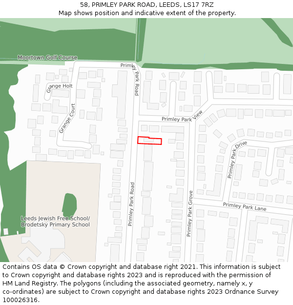 58, PRIMLEY PARK ROAD, LEEDS, LS17 7RZ: Location map and indicative extent of plot