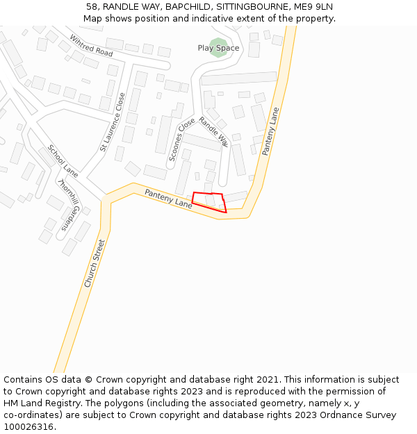 58, RANDLE WAY, BAPCHILD, SITTINGBOURNE, ME9 9LN: Location map and indicative extent of plot