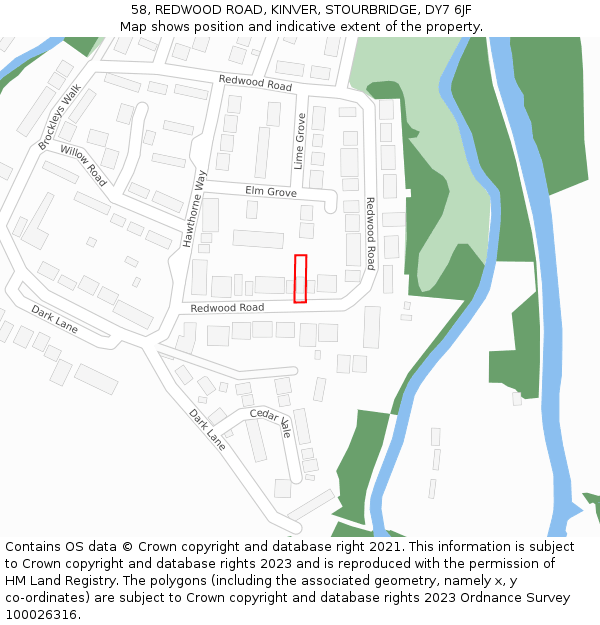 58, REDWOOD ROAD, KINVER, STOURBRIDGE, DY7 6JF: Location map and indicative extent of plot