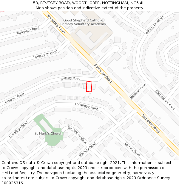 58, REVESBY ROAD, WOODTHORPE, NOTTINGHAM, NG5 4LL: Location map and indicative extent of plot