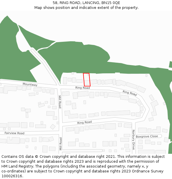 58, RING ROAD, LANCING, BN15 0QE: Location map and indicative extent of plot