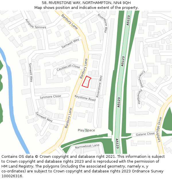 58, RIVERSTONE WAY, NORTHAMPTON, NN4 9QH: Location map and indicative extent of plot