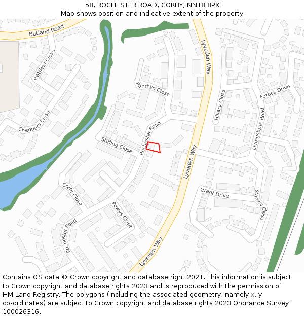 58, ROCHESTER ROAD, CORBY, NN18 8PX: Location map and indicative extent of plot