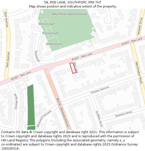 58, ROE LANE, SOUTHPORT, PR9 7HT: Location map and indicative extent of plot