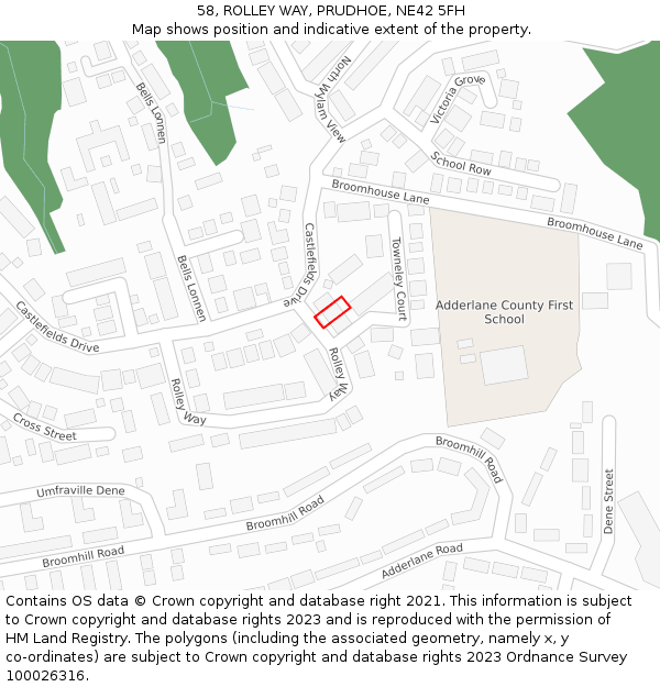 58, ROLLEY WAY, PRUDHOE, NE42 5FH: Location map and indicative extent of plot