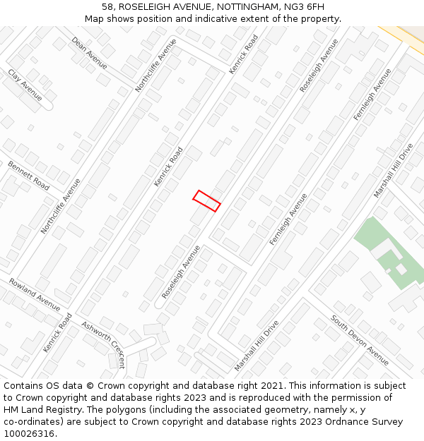 58, ROSELEIGH AVENUE, NOTTINGHAM, NG3 6FH: Location map and indicative extent of plot