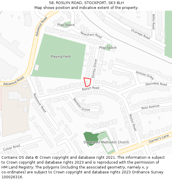 58, ROSLYN ROAD, STOCKPORT, SK3 8LH: Location map and indicative extent of plot