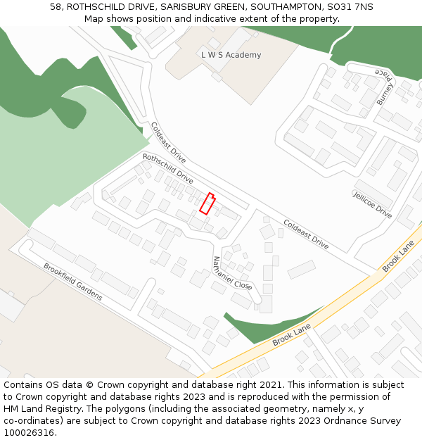 58, ROTHSCHILD DRIVE, SARISBURY GREEN, SOUTHAMPTON, SO31 7NS: Location map and indicative extent of plot