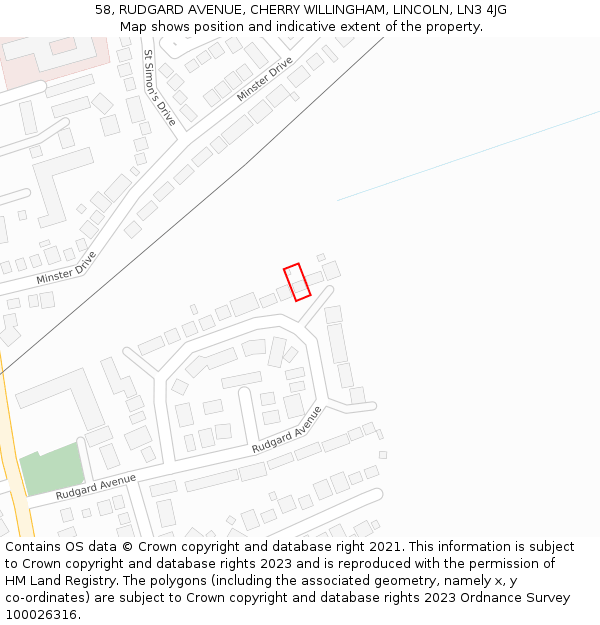 58, RUDGARD AVENUE, CHERRY WILLINGHAM, LINCOLN, LN3 4JG: Location map and indicative extent of plot