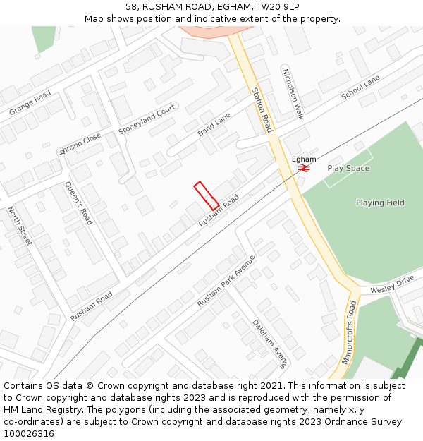 58, RUSHAM ROAD, EGHAM, TW20 9LP: Location map and indicative extent of plot