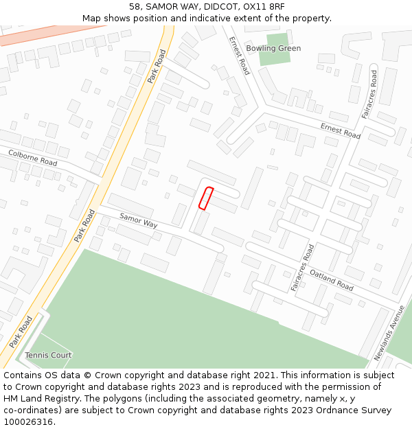 58, SAMOR WAY, DIDCOT, OX11 8RF: Location map and indicative extent of plot