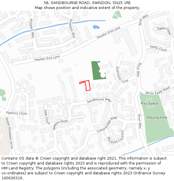 58, SANDBOURNE ROAD, SWINDON, SN25 1RE: Location map and indicative extent of plot