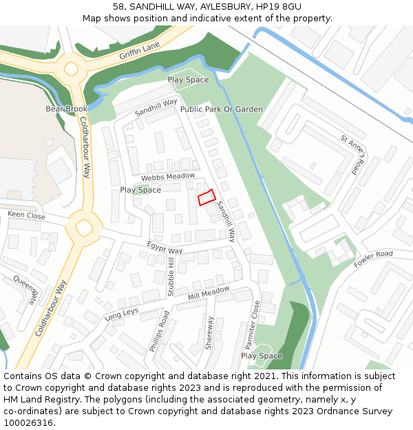 58, SANDHILL WAY, AYLESBURY, HP19 8GU: Location map and indicative extent of plot