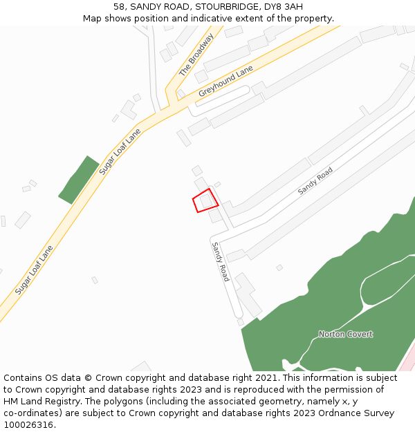 58, SANDY ROAD, STOURBRIDGE, DY8 3AH: Location map and indicative extent of plot