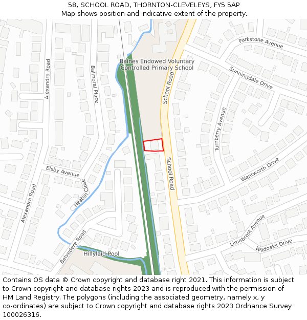 58, SCHOOL ROAD, THORNTON-CLEVELEYS, FY5 5AP: Location map and indicative extent of plot