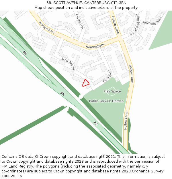 58, SCOTT AVENUE, CANTERBURY, CT1 3RN: Location map and indicative extent of plot