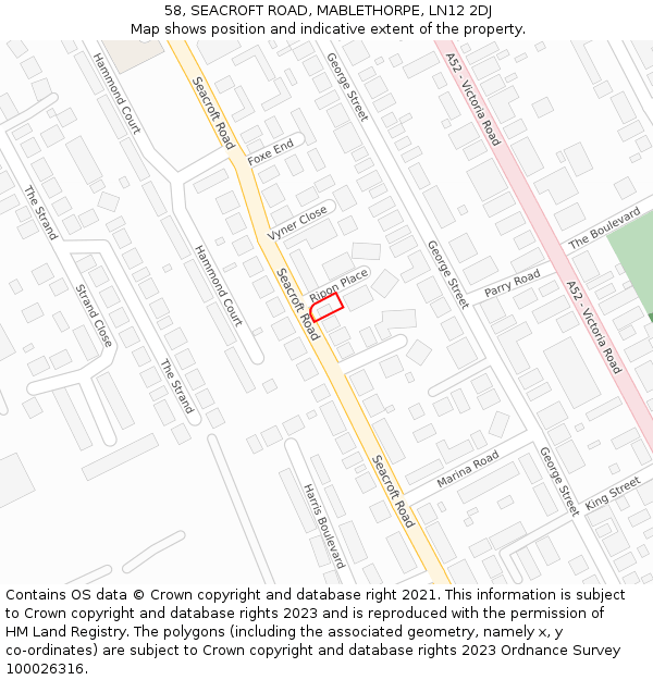 58, SEACROFT ROAD, MABLETHORPE, LN12 2DJ: Location map and indicative extent of plot