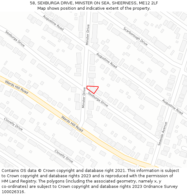58, SEXBURGA DRIVE, MINSTER ON SEA, SHEERNESS, ME12 2LF: Location map and indicative extent of plot