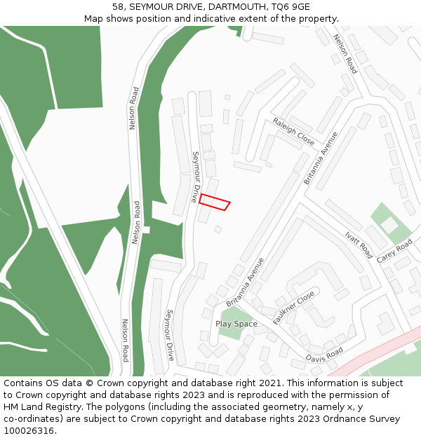 58, SEYMOUR DRIVE, DARTMOUTH, TQ6 9GE: Location map and indicative extent of plot