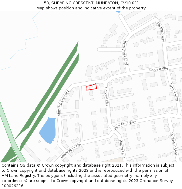 58, SHEARING CRESCENT, NUNEATON, CV10 0FF: Location map and indicative extent of plot