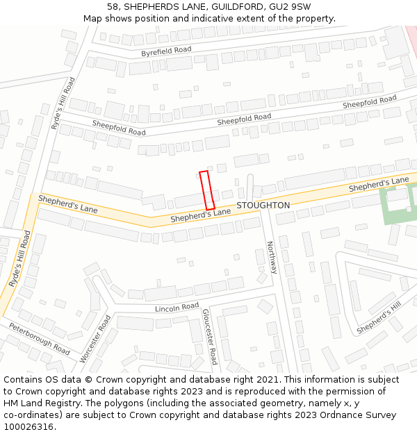 58, SHEPHERDS LANE, GUILDFORD, GU2 9SW: Location map and indicative extent of plot