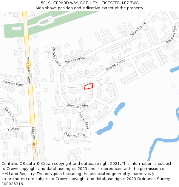 58, SHEPPARD WAY, ROTHLEY, LEICESTER, LE7 7WG: Location map and indicative extent of plot