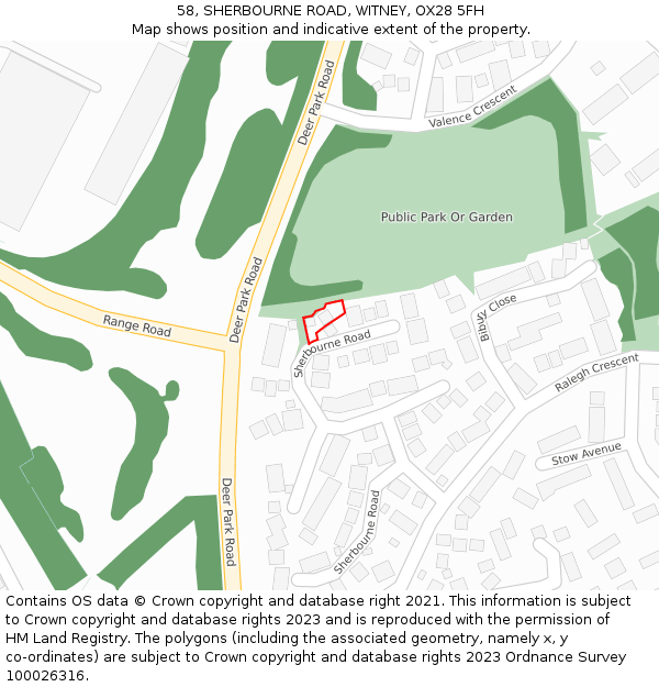 58, SHERBOURNE ROAD, WITNEY, OX28 5FH: Location map and indicative extent of plot