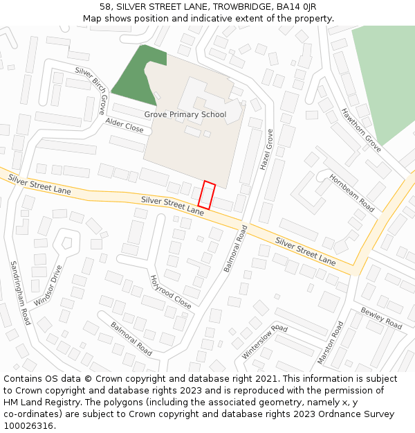 58, SILVER STREET LANE, TROWBRIDGE, BA14 0JR: Location map and indicative extent of plot