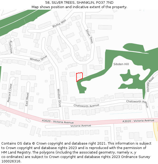58, SILVER TREES, SHANKLIN, PO37 7ND: Location map and indicative extent of plot