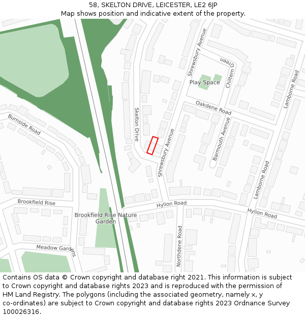 58, SKELTON DRIVE, LEICESTER, LE2 6JP: Location map and indicative extent of plot