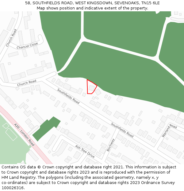 58, SOUTHFIELDS ROAD, WEST KINGSDOWN, SEVENOAKS, TN15 6LE: Location map and indicative extent of plot