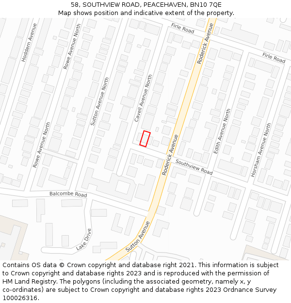 58, SOUTHVIEW ROAD, PEACEHAVEN, BN10 7QE: Location map and indicative extent of plot