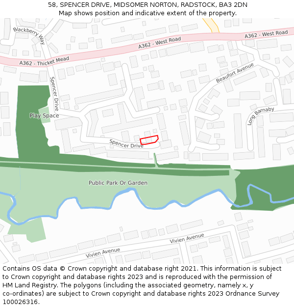 58, SPENCER DRIVE, MIDSOMER NORTON, RADSTOCK, BA3 2DN: Location map and indicative extent of plot