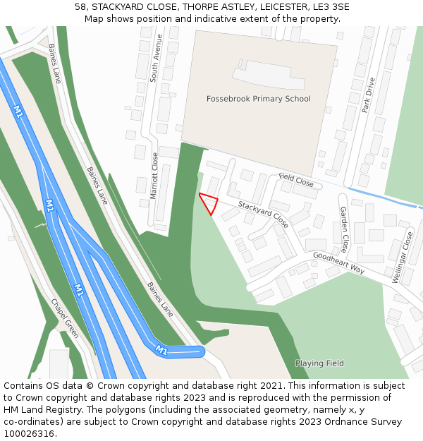 58, STACKYARD CLOSE, THORPE ASTLEY, LEICESTER, LE3 3SE: Location map and indicative extent of plot